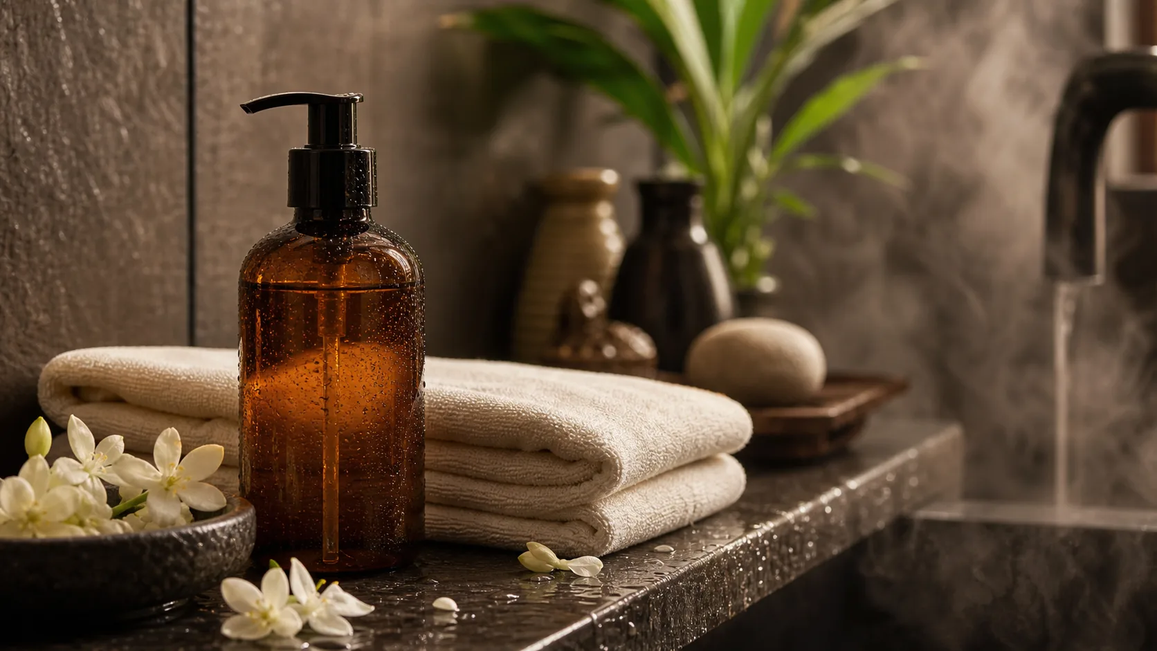 shower gel as the quiet finishing touch in a Thai spa ritual detail